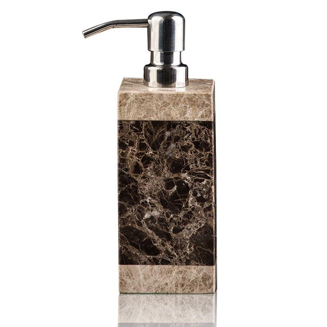 Hand Liquid&Lotion Soap Dispenser Pump Bottle Natural Marble for Kitchen Bathroom Countertop Laundry Room Holds Dish Soap Shampoo Laundry Liquid Shower Gel(Coffee Colour)