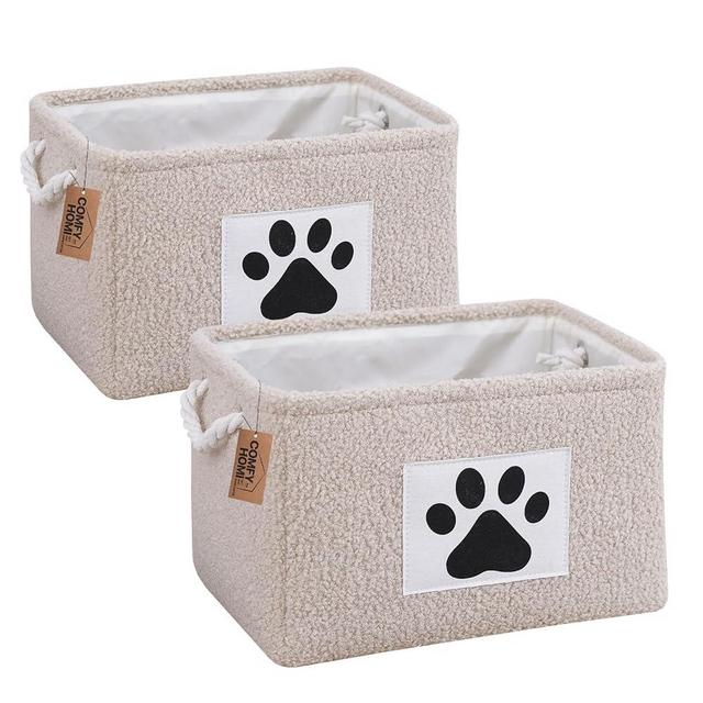 COMFY-HOMI 2Pcs Dog Toy Basket Collapsible Pet Toy Storage Organizer with Handles - Soft Polyester Fleece Fabric Bin Storage Basket for Shelves, Toys Storage and Organization 15"x10.2"x9.5"