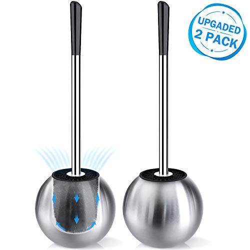 IXO Toilet Brush and Holder 2 Pack, 304 Stainless Steel Toilet Brush with Larger and Longer Comfortable Brush Handle, Toilet Bowl Brush for Bathroom Toilet - Ergonomic, Pratical Durable