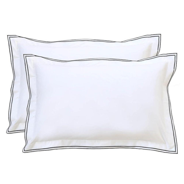 Ranznaz White Standard Pillow Shams Set of 2, 100% Cotton Embroidery Trims Pillowcases, Softer and Breathable Elegant Pillow Cover for Bedding, 20 x 26 Inches