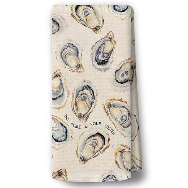 BCUANGD Retro Oyster Kitchen Towels Decor - Vintage Coastal Oyster Hand Tea Towels, Rustic Nautical Motivational Dish Towel Dishcloths Decorations for Home Kitchen Farmhouse, 16"x24"