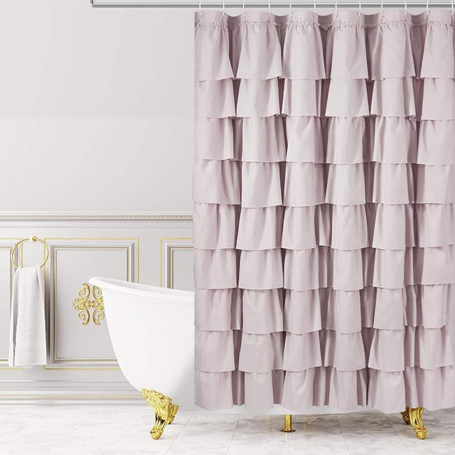 WestWeir Blush Ruffle Shower Curtain - Farmhouse Fabric Bathroom,Rustic Style 72 inches Square