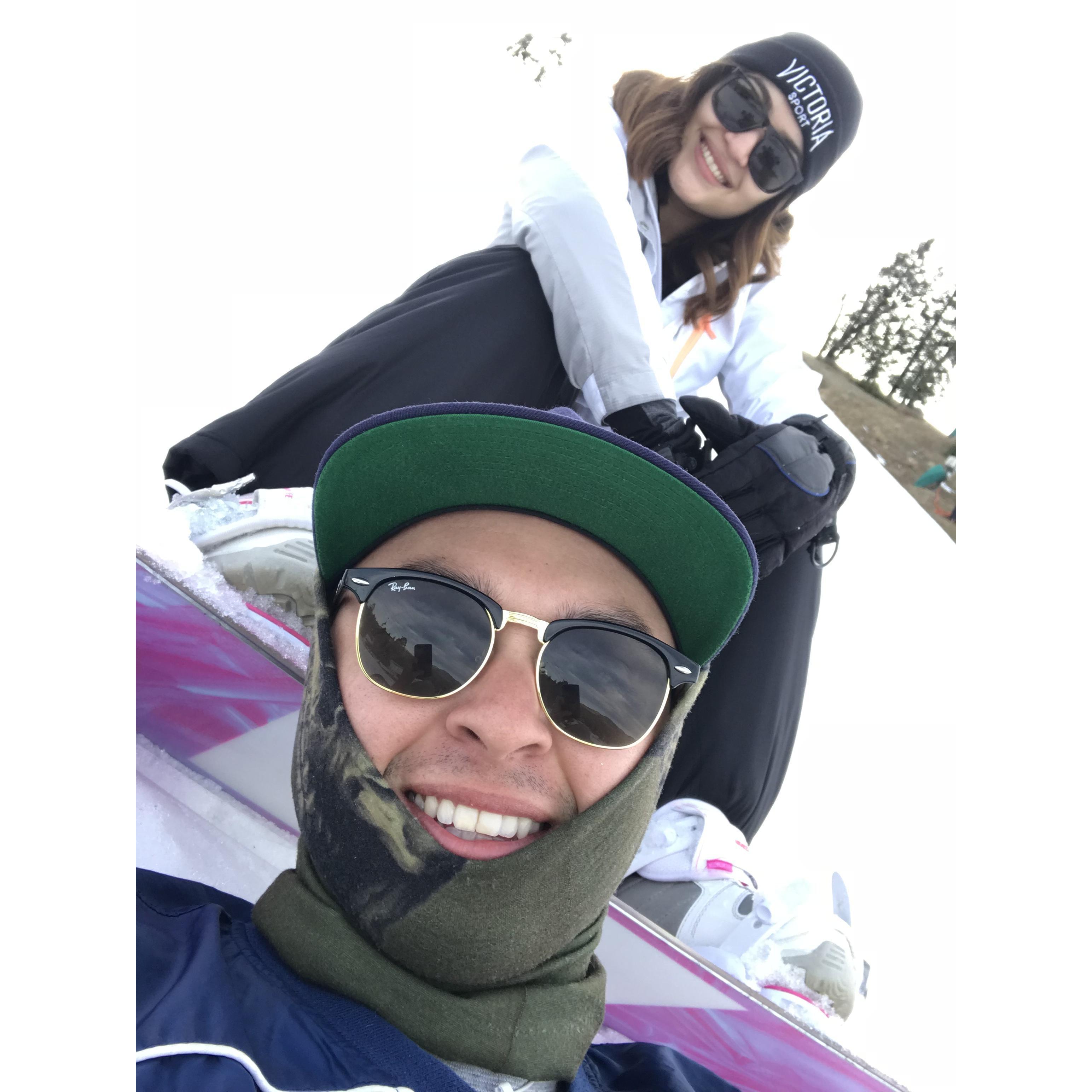 First picture together doing what we love best, snowboarding.
