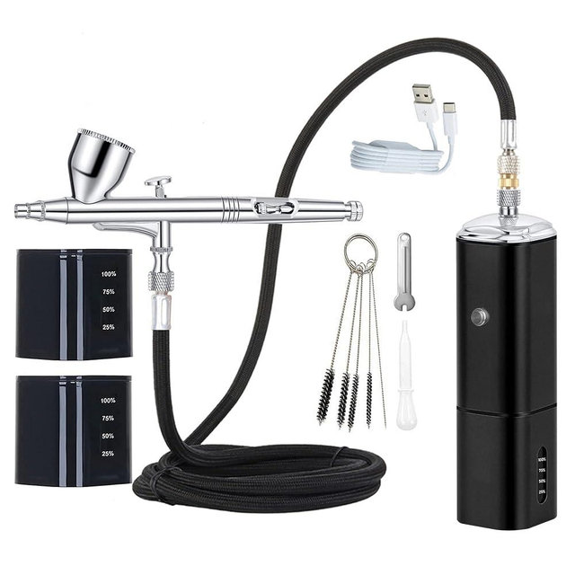Casubaris cordless Portable Airbrush kit with Compressor,Rechargeable and replaceable auto Stop Dual Action air Brush Pen,Match Different Airbrush Guns for Barbers Model Painting Nail Art Craft Makeup