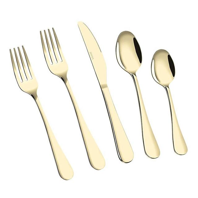 VIVANI 40-Piece Champagne Silverware Flatware Cutlery Set, Stainless Steel Tableware Utensils Set Service for 8, Dinnerware Set Include Dinner Knives/Forks/Spoons, Mirror Polished, Dishwasher Safe
