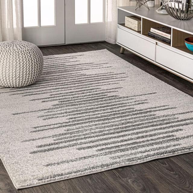 8'x10' Rectangle Loomed Stripe Area Rug White - JONATHAN Y