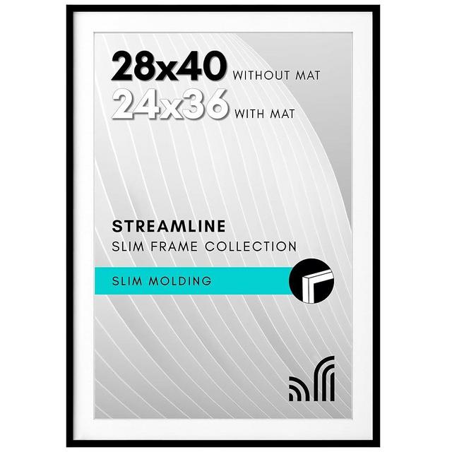 Americanflat 28x40 Poster Frame with Polished Plexiglass - Use as 24x36 Frame with Mat or Display 28x40 Photo Without Mat - Streamline Collection - Thin Border Picture Frames for Wall - Black