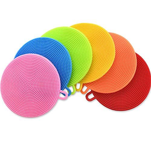 Silicone Dish Sponges - 6 Pack Food Grade Reusable Sponges for Dishes， Heat Resistant and Without Bpa，Double Sided Silicon Brush, 6 Colors