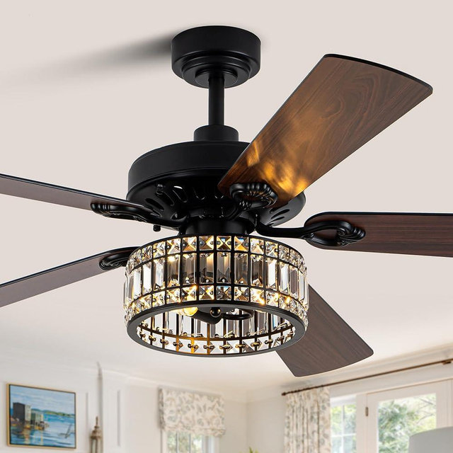 Dawn Whisper 52 Inch Black Chandelier Ceiling Fans Quiet and Reversible DC Motor Modern Ceiling Fans with Lights for Bedroom Living Room