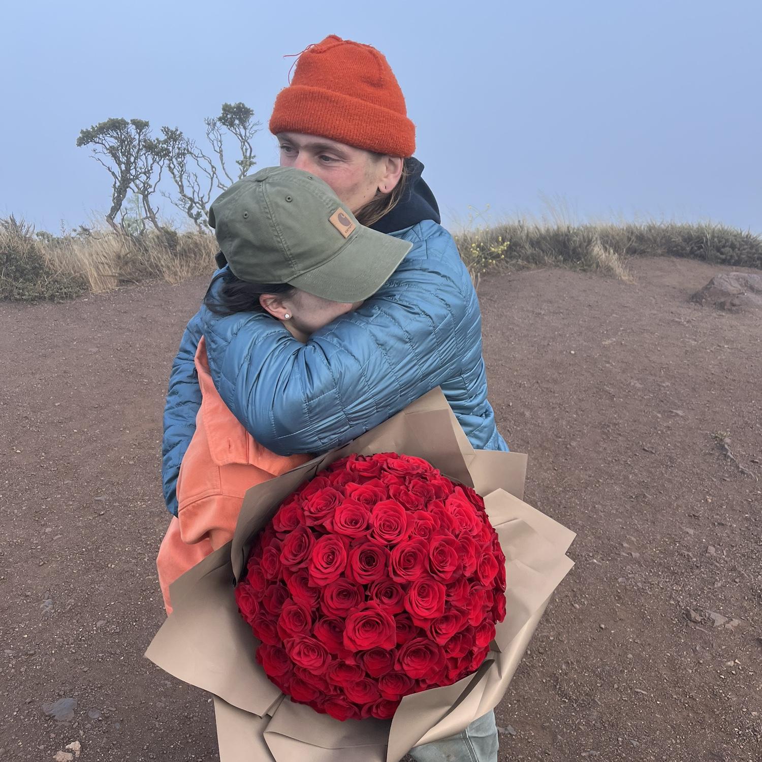 Proposal on June 29, 2024 in the Marin headlands overlooking a foggy Golden Gate Bridge.