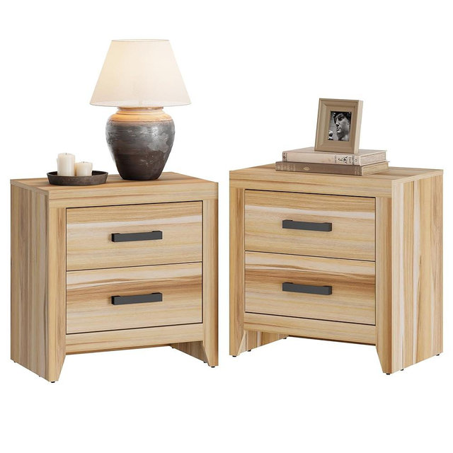 WAMPAT Set of 2 Nightstands with 2 Large Drawers, Wooden Nightstands with Storage, Farmhouse Bedside Tables End Tables for Bedroom,Two-Tone