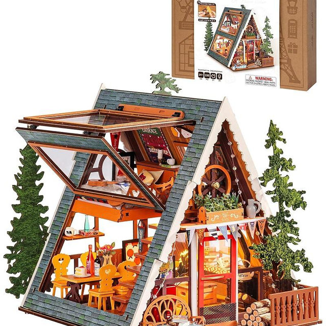Rolife DIY Miniature House Kits A-Frame Cabin, Tiny House Mini House Building Kit for Teens, DIY Crafts for Adults, Birthday/Halloween for Parents Friends (A-Frame Cabin)