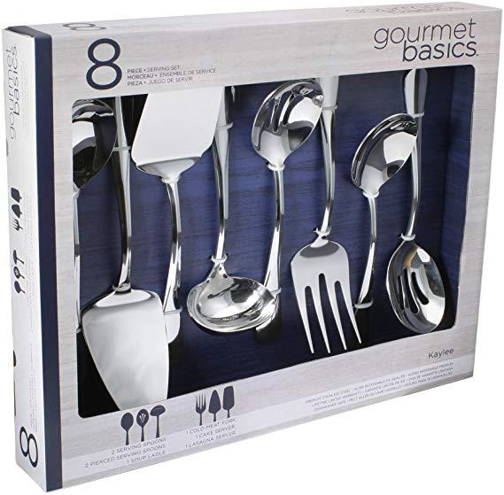 Gourmet Basics by Mikasa 5181046 Kaylee 8-Piece Stainless Steel Hostess Serving Utensil Set