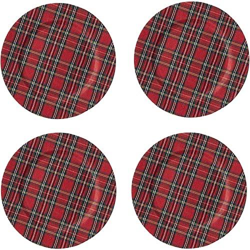 Mud Pie Deck The Halls Red Tartan Plaid Charger Plates & Beverage Napkins, 13" Diameter, Set of 4