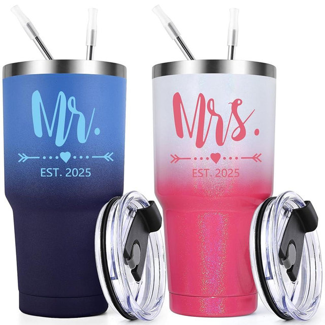 Gtmileo Mr and Mrs Gifts, Mr and Mrs EST 2025 Stainless Steel Insulated Tumbler Set, Wedding Gifts for Couples Bride To Be, Mr and Mrs Cups, Bridal Gifts Wedding Registry Gifts(30oz, Gradient)