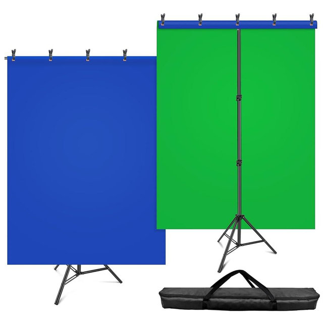 HEMMOTOP Blue Green Screen Backdrop Kit, 2in1 7x5ft(HxW) Green Screen Stand for Streaming, 6.5x5ft(HxW) 2-Sided Reversible Blue Photo Background with Backdrop Stand for Photography, Zoom
