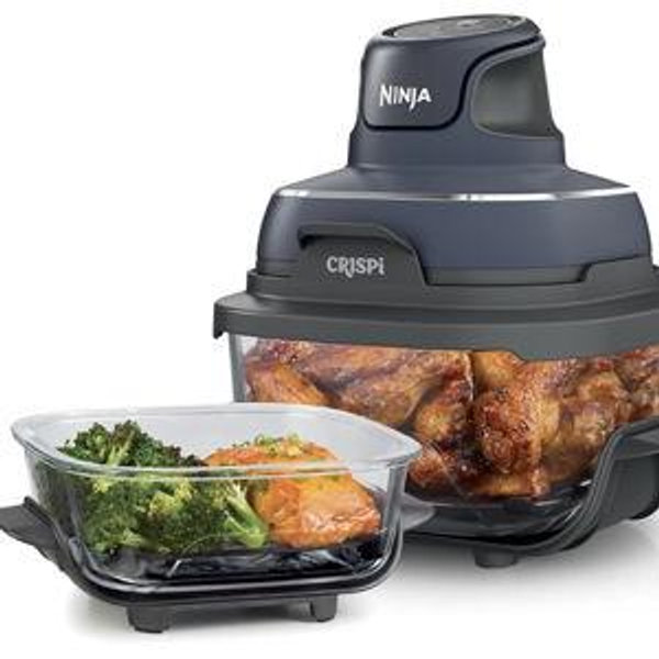 Ninja Crispi 4-in-1 Glass Air Fryer | 450°F | Non-Toxic | 4QT & 6-Cup Glass Containers w/Lids | Microwave, Freezer, Dishwasher Safe | Max Crisp, Air Fry, Bake, Recrisp | Cyberspace Gray, FN101GY
