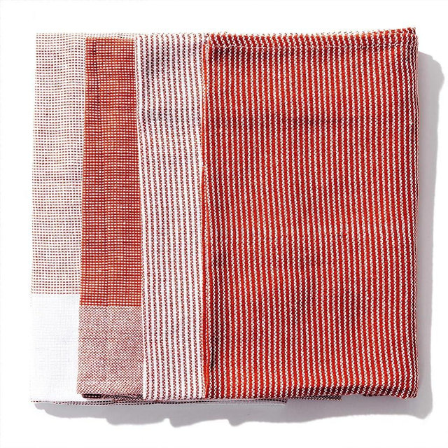 Caldo Kitchen Dish Drying Towel, Set of 4, 100% Cotton, Absorbent Dish Cloths, 28 in x 20 in (Red)