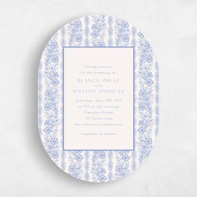 Blue Oval Wedding Invitation - Ariadne Classic