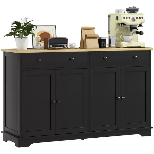 HOMCOM Sideboard Buffet Cabinet with Storage, Modern Kitchen Cabinet with 2 Doors, 2 Drawers and 2 Adjustable Shelves, Coffee Bar Cabinet, Black