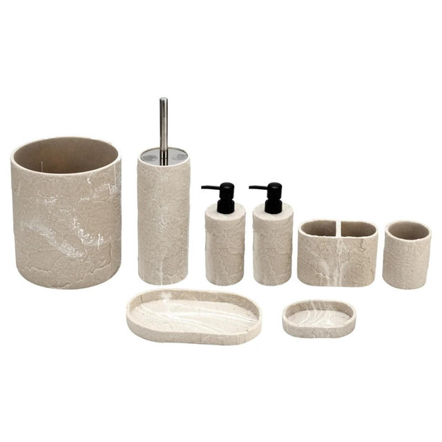 J&V TEXTILES Resin Bathroom Accessories Set with Toilet Brush Holder, Soap Dispensers, Toothbrush Holder, Soap Dish, Cotton Ball and Qtip Holder