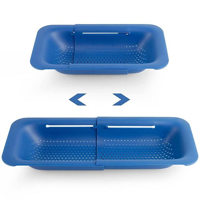 Collapsible Colander Kitchen Extendable Strainer Fruits Vegetables Noodle Pasta Food Drain Basket Space-Saver Portable Drainer Over Sink (7#Blue)