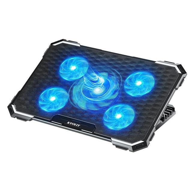 KYOLLY Upgrade Laptop Cooling Pad,Gaming Laptop Cooler with 5 Quiet Fans,2 USB Ports,5 Adjustable Stand Height,Blue LED Lights,for 15.6 Inch Laptops
