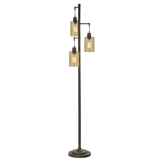 3 Head Bronze Floor Lamp with Dimpled Glass Shades - StyleCraft