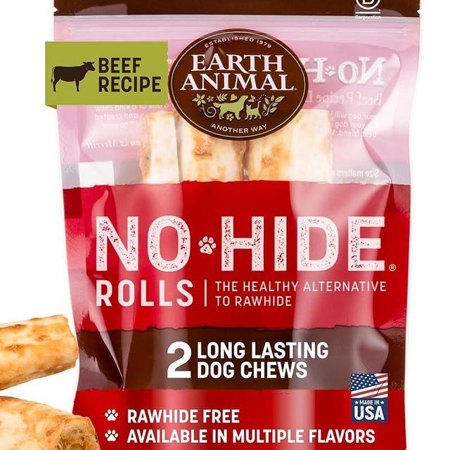 Earth Animal No Hide Chews - Long Lasting Rawhide Free Medium Dog Chews Rolls, Beef - 2 Count
