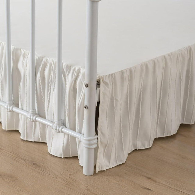 Bed Skirt Queen Size, Ruffled Bed Skirt with Split Corners 16 Inch Drop, Striped Boho Queen Size Bed Skirts, Striped, Ivory, 16" Queen