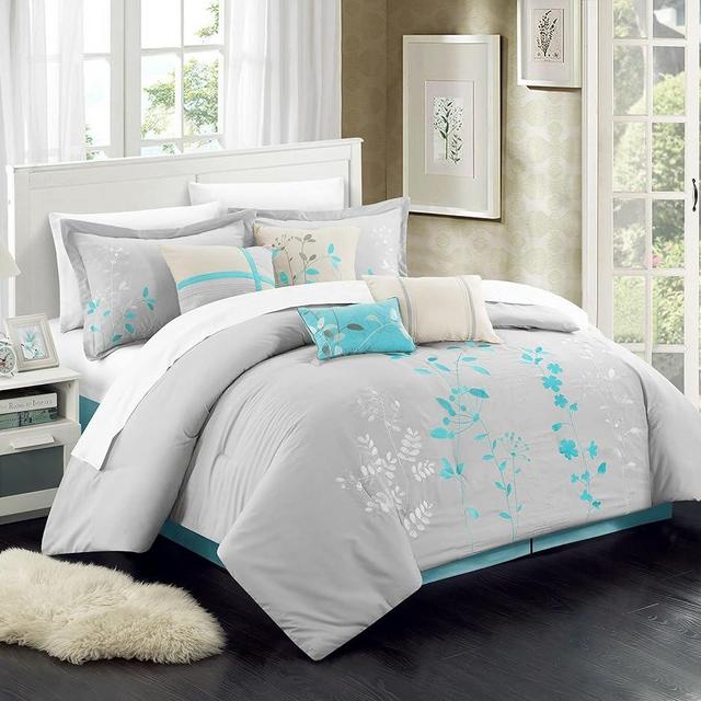 Chic Home 8 Piece Bliss Garden Comforter Set, Queen, Turquoise