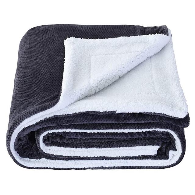SOCHOW Waffle Sherpa Fleece Throw Blanket, Super Soft Fuzzy Warm, Lightweight Fluffy Reversible Plush Blanket for Bed Sofa Couch, 90 x 90 Inches Dark Grey