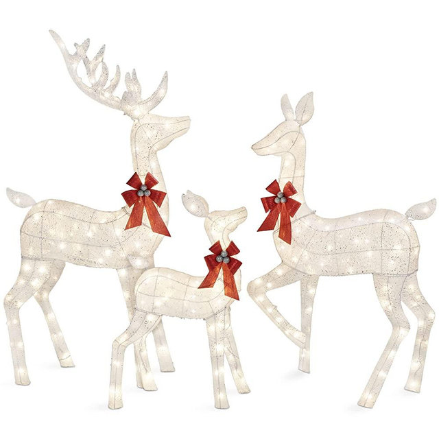 Best Choice Products 3-Piece Lighted Christmas Deer Family Set Outdoor Yard Decoration with 360 LED Lights, Stakes, Zip Ties - White