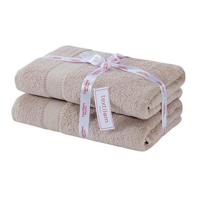 Textilom 100% Turkish Cotton 2 Piece Premium Bath Towel Set for Bathroom, Hotel & Spa Quality & Super Soft & Highly Absorbent & Quick Dry Bath Towels ( 27 x 54 inches )- Beige