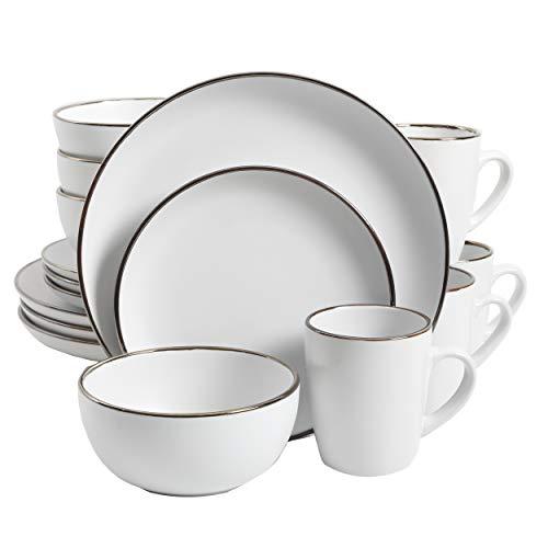 Gibson Rockaway Dinnerware Set, 16 Piece, White with Gold Rim