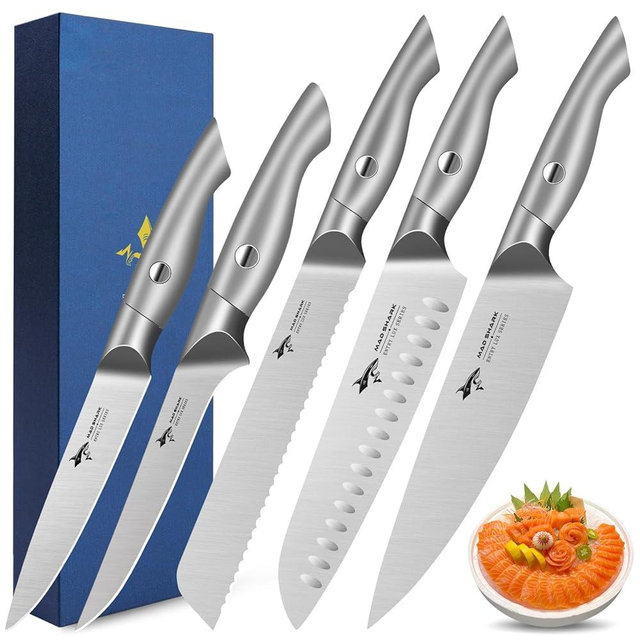 MAD SHARK Kitchen Knife Set, Razor Sharp Knife Set Dishwasher Safe, High Carbon Stainless Steel Knives Set for Kitchen, 5 Piece Chef Knife with Gift Box (5 IN 1)