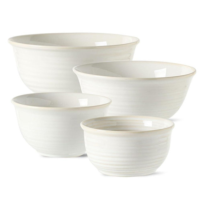 Hasense Porcelain Mixing Bowls, 2.8/2.1/1.0/0.5 Qt, Handmade Large Salad Serving Bowls for Kitchen, Deep Nesting Dishes for Cooking and Baking, Microwave Dishwasher Safe, Clay-Infused White