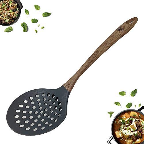 TongYuan Skimmer Slotted Spoon with Woodlike Soft Touch Handle, Stylish and Comfortable Grip Strainer Ladle for NonStick Cookware