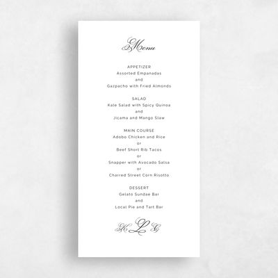 Black Elegant Wedding Menu - Arthur Letterpress