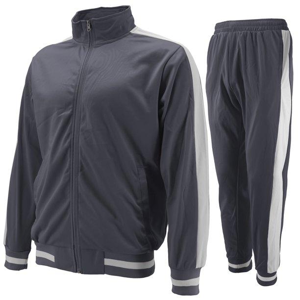 Men's Striped Athletic Track Suit Set (Grey, L) & (Black, L)