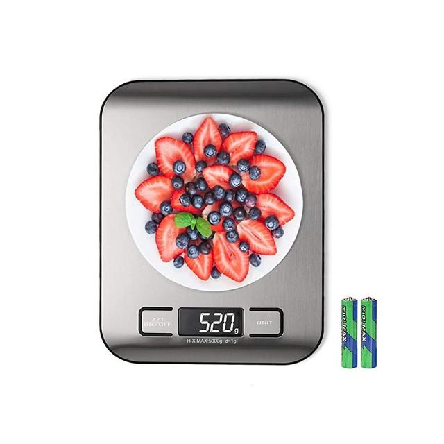 Digital Kitchen Scale, Multifunction Food Scale Measure weight(MAX:11LB/5KG/176OZ) accurately, Stainless Steel Scale digital weight, Tare Function, Large LCD Display, Waterproof, 4 unit(G/ML/OZ/LB.OZ)