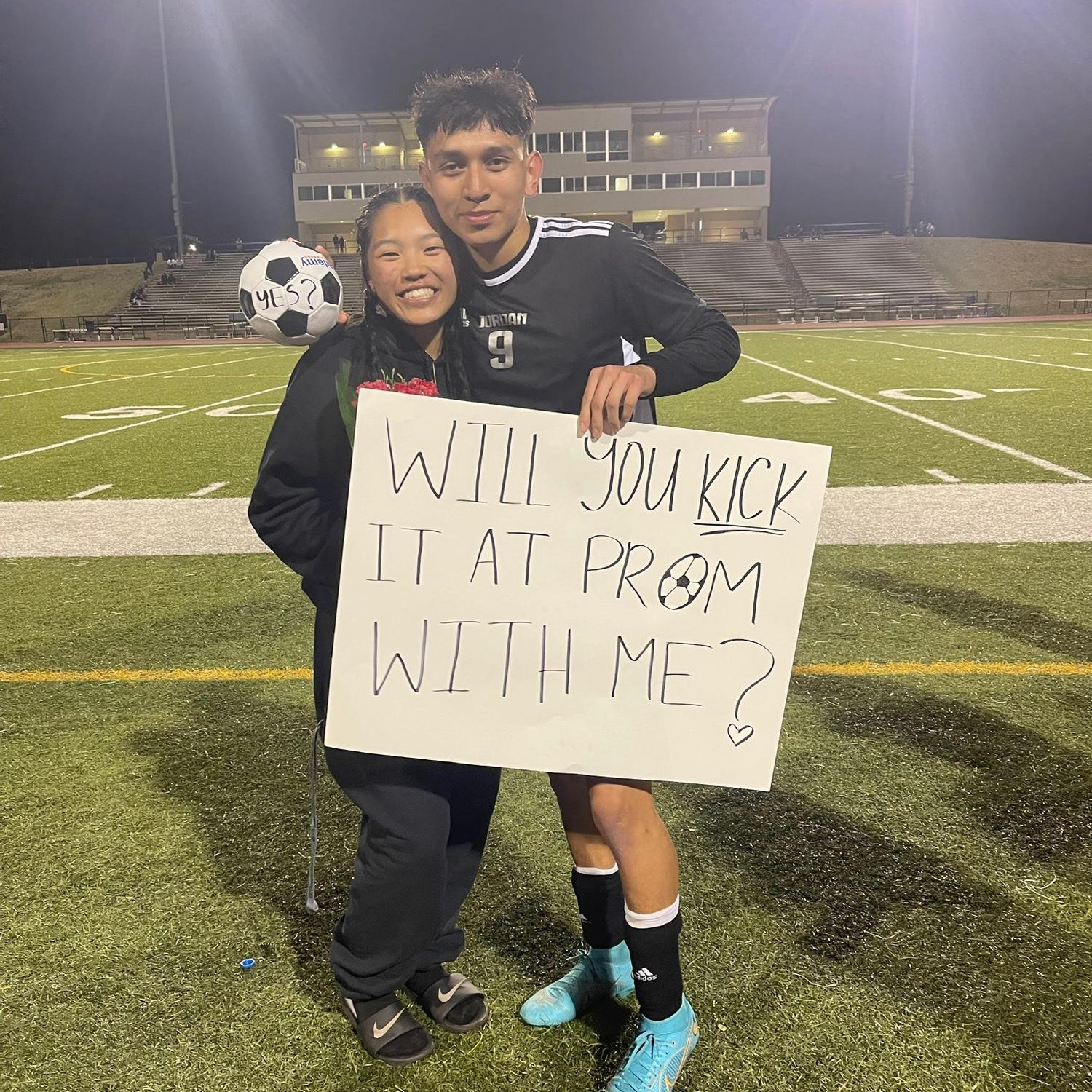 Claudia asked Jaziel out to prom on his senior night of soccer before he could!