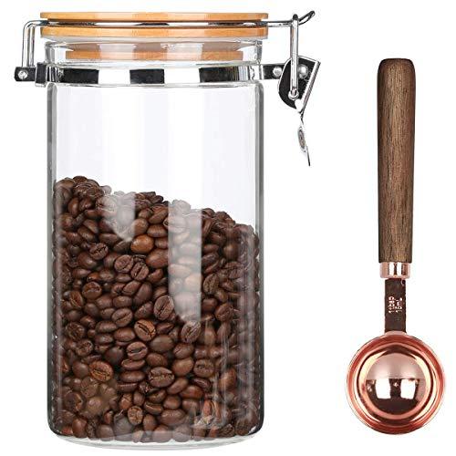 KKC Borosilicate Glass Coffee Bean Storage Container with Airtight Lid,Glass Sealed Jar with Locking Clamp Lid for Coffee Beans,Nuts,Coffee Storage Canister with Spoon,40 FLoz