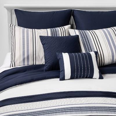 Queen Allen Stripe Comforter Set Navy - Hallmart Collectibles