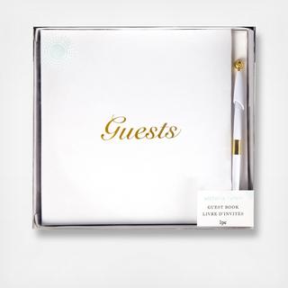 White & Gold Guest Book and Pen Set