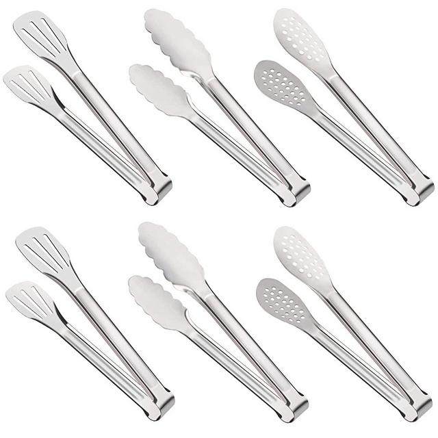 6 Pack Buffet Tongs, Stainless Steel Serving Tongs Metal Small Tongs Serving Utensils