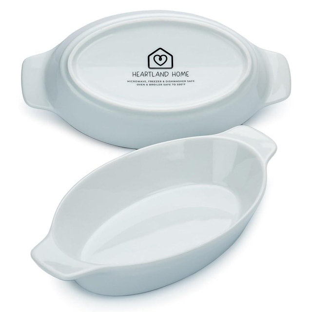 Heartland Home Porcelain Mini Casserole Dish Oval Au Gratin Dish (2pc Set). Cauliflower Au Gratin Baking Dish, Banana Split Bowls, Single Serving Casserole Dishes, Small Individual Gratin Dishes Set