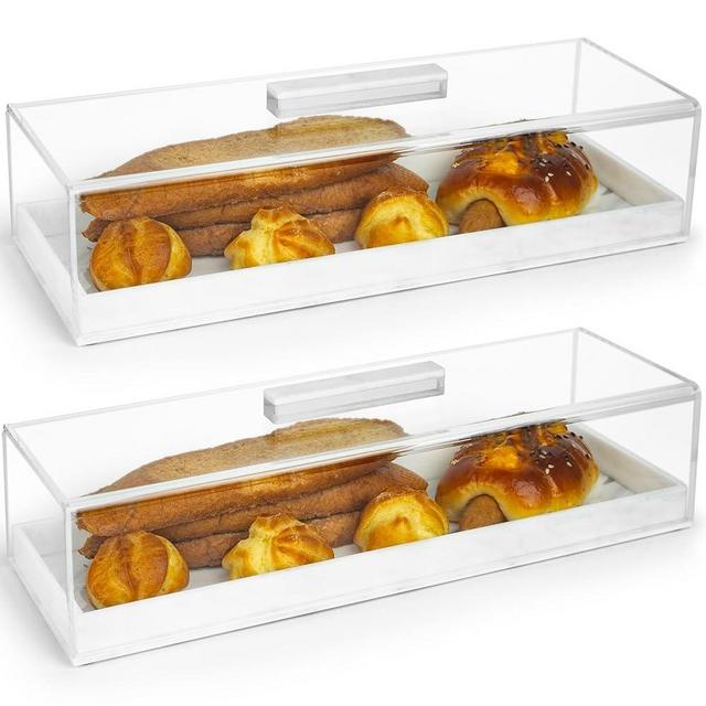 Acrylic Rectangular Cake Tray - Multifunctional Cake Stand with Cover Lid (2PCS)
