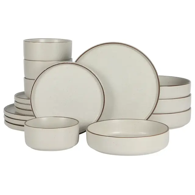Gibson Elite Gelston Stoneware Matte Reactive Glaze 16 Piece Plates and Bowl Dinnerware Set Cream
