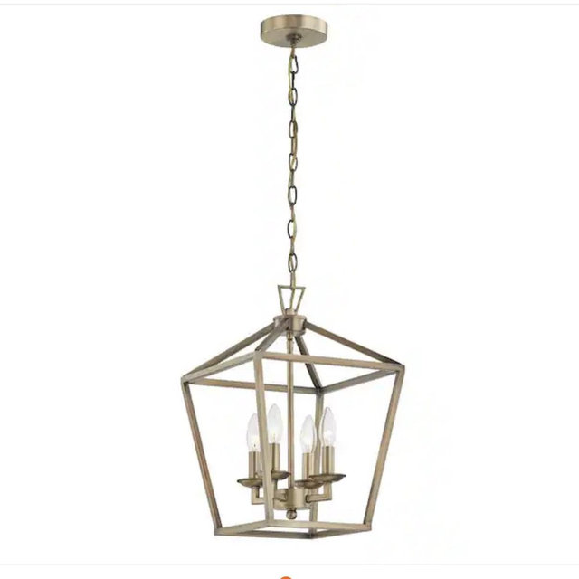4-Light Gold Farmhouse Caged Pendant Light Candle Style Lantern Pendant